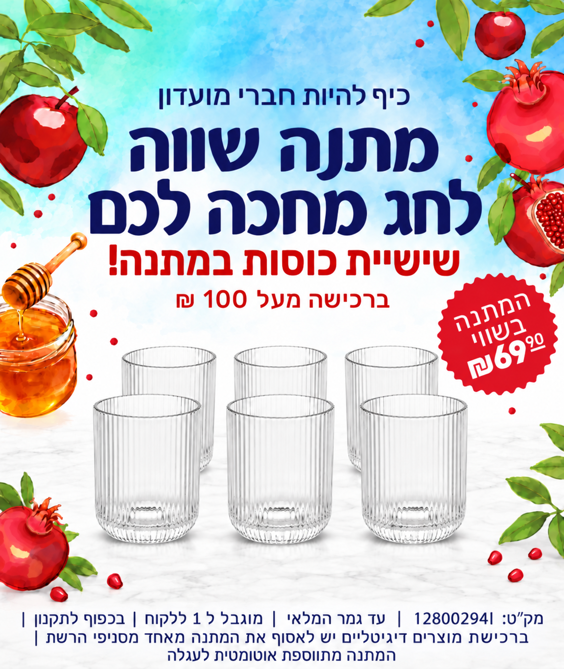 סט 6 כוסות זכוכית 250ml