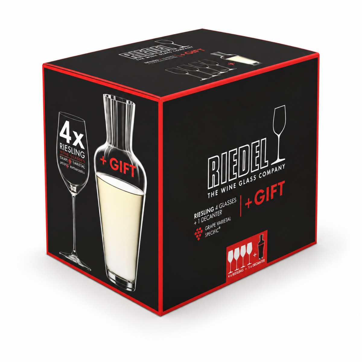 מארז מתנה RIEDEL Veritas Riesling – ארבע כוסות יין + דיקנטר Mosel
