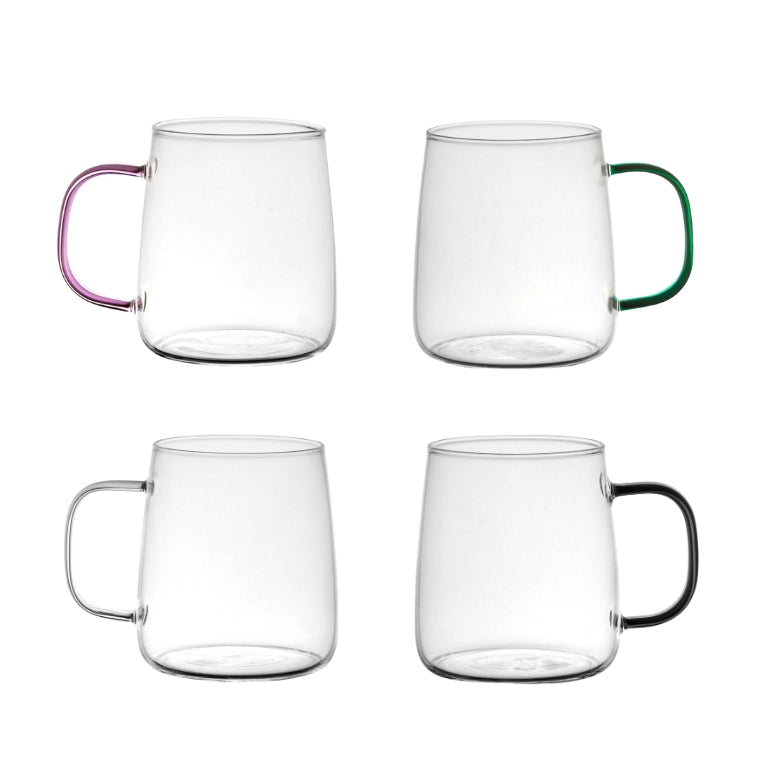 סט 4 ספלי זכוכית עם ידית צבעונית 520ml
