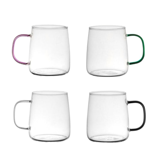 סט 4 ספלי זכוכית עם ידית צבעונית 520ml