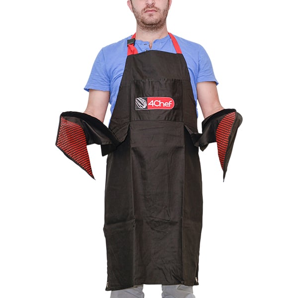 סינר שלם שחור  עם כפפות  4Chef
