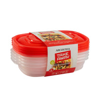 מארז 4 קופסאות אחסון מלבניות עם מכסה אדום TAKE AWAY Arcosteel