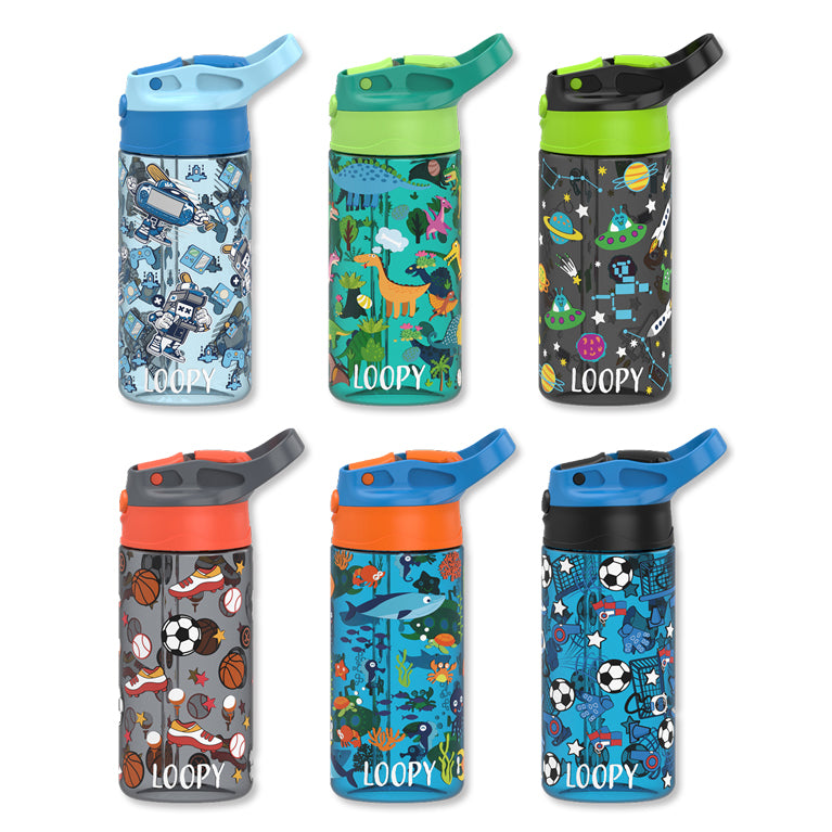 בקבוק אקרילי עם קש LOOPY 420ml בנים