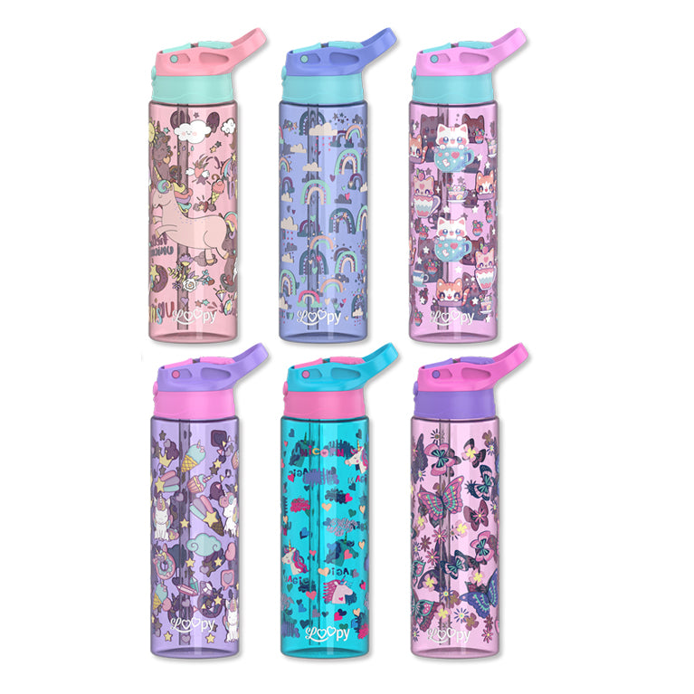 בקבוק אקרילי עם קש LOOPY 700ml בנות