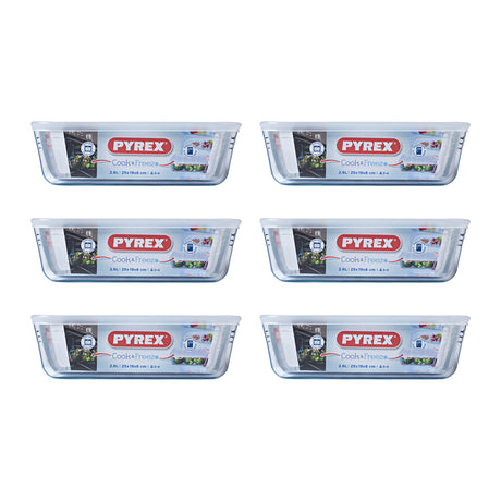 6 קופסאות אחסון מלבני + מכסה פלסטיק 2.6 ליטר PYREX
