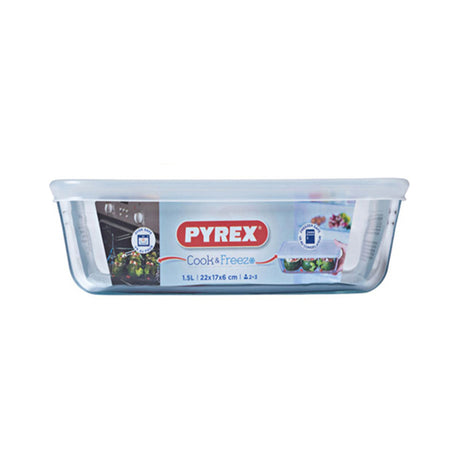 כלי אחסון מלבני 1.5 ליטר + מכסה פלסטיק Pyrex
