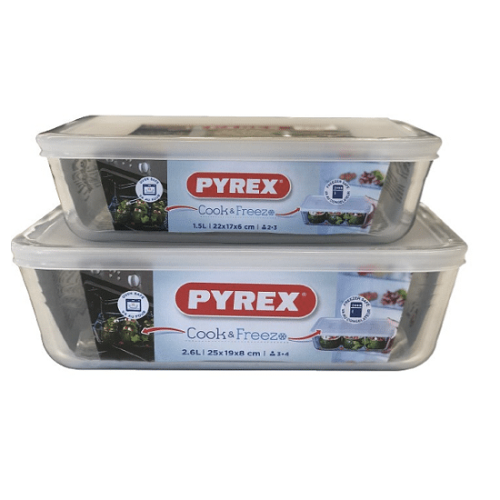 סט כלי אחסון מלבני עם מכסה Pyrex