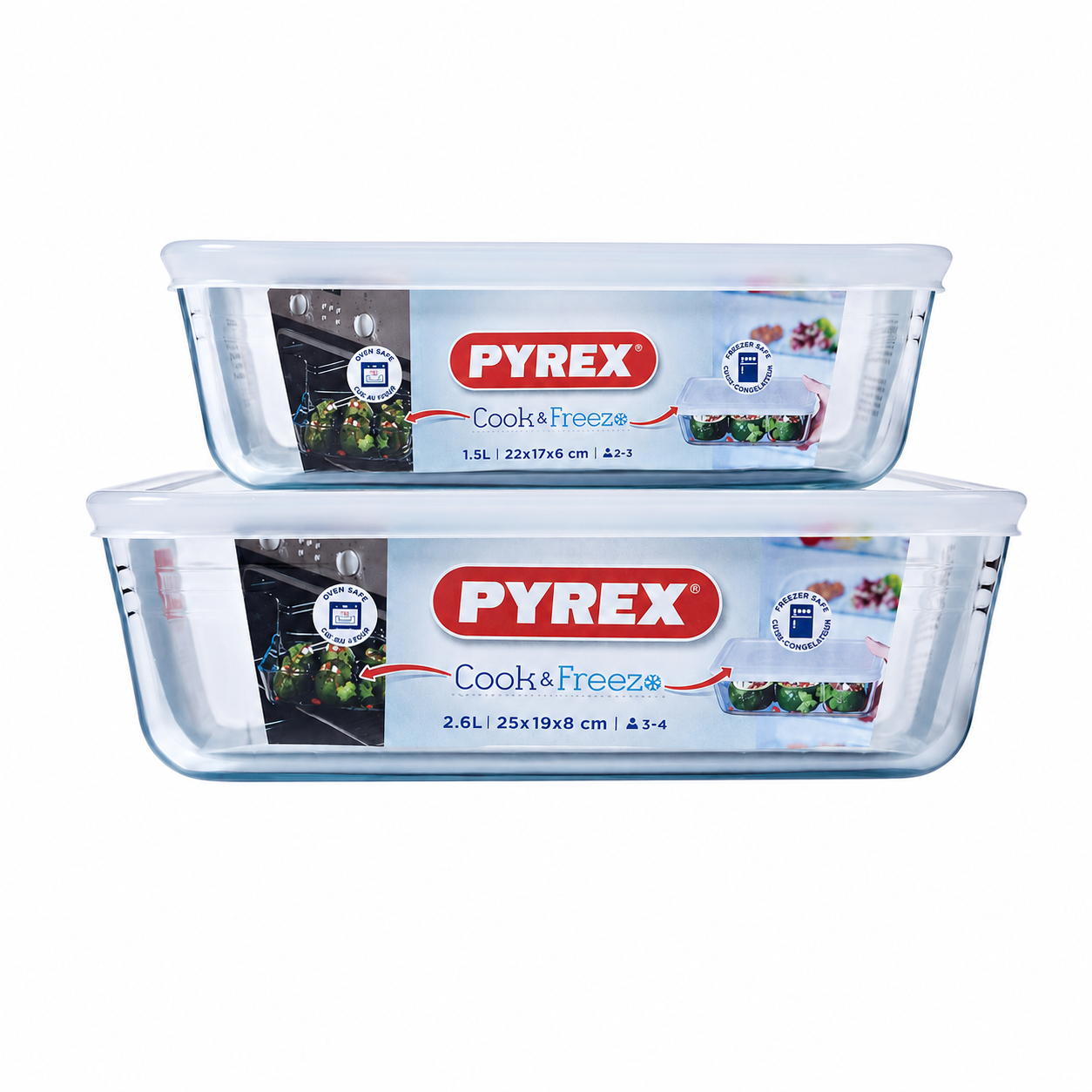 סט כלי אחסון מלבני עם מכסה Pyrex