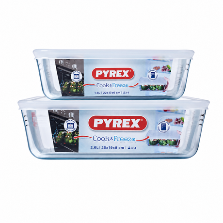 סט כלי אחסון מלבני עם מכסה Pyrex