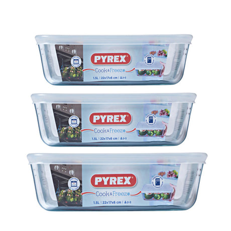 סט כלי אחסון מלבני ומכסה תואם PYREX