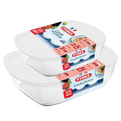 סט 2 כלי אחסון זכוכית מלבני Pyrex