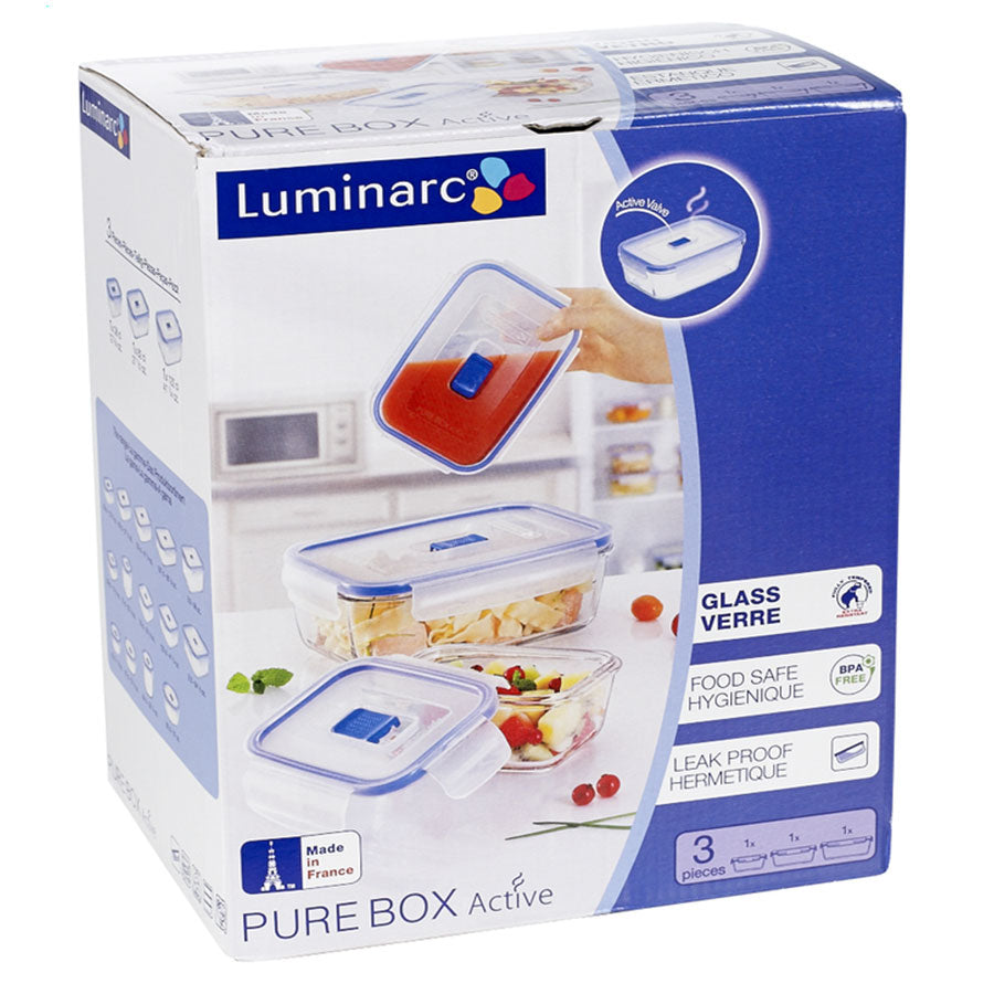 סט 3 קופסאות אחסון מזכוכית לומינארק Luminarc