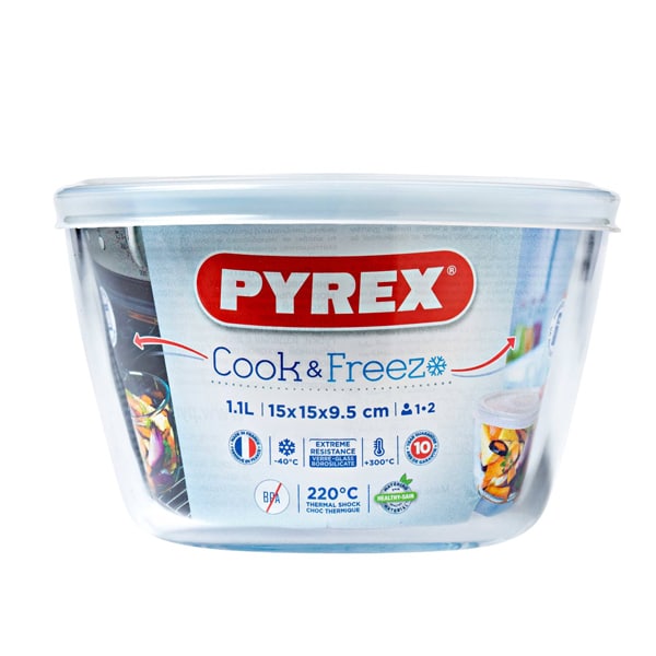 כלי אחסון עגול + מכסה 1.1 ליטר Pyrex