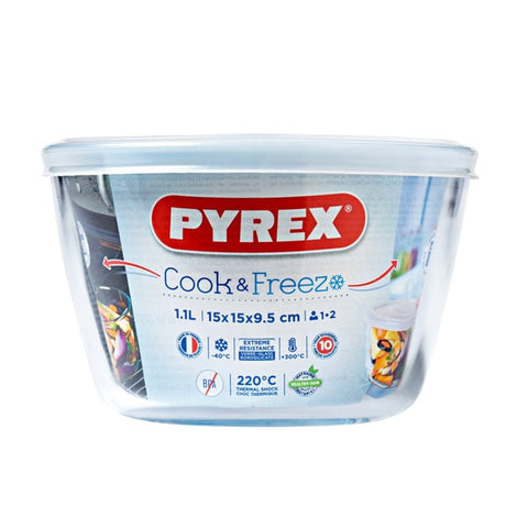 כלי אחסון עגול + מכסה 1.1 ליטר Pyrex