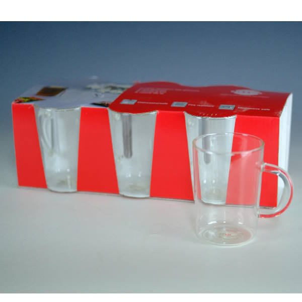 סט 6 כוסות זכוכית דקה עם ידית 250ml