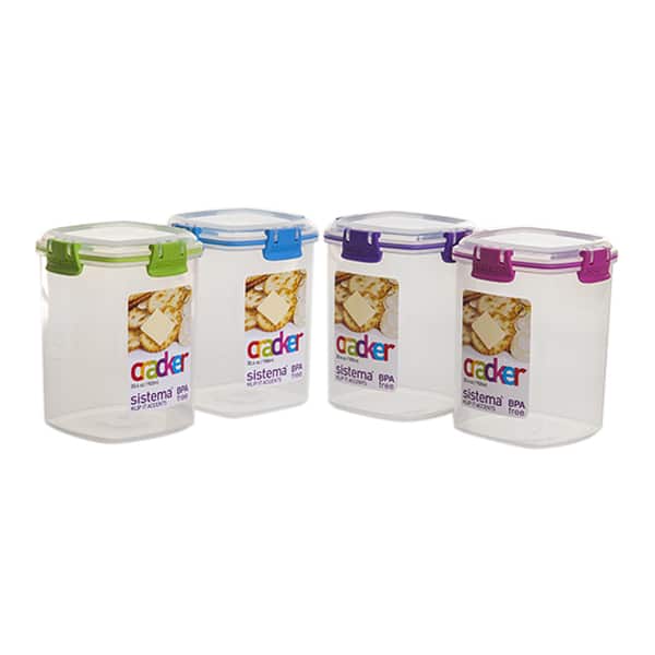 קופסה מרובעת לקרקרים 900ml צבעוני Sistema