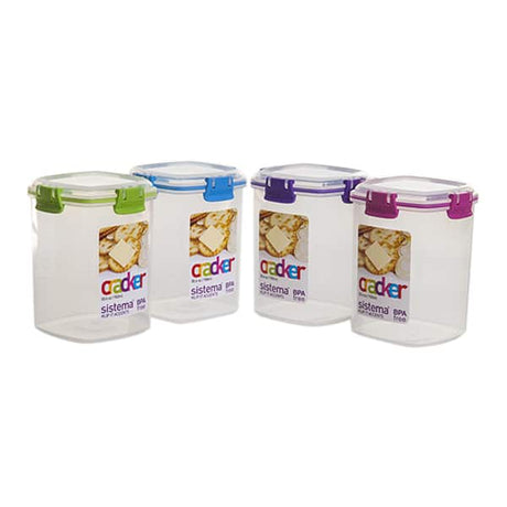 קופסה מרובעת לקרקרים 900ml צבעוני Sistema