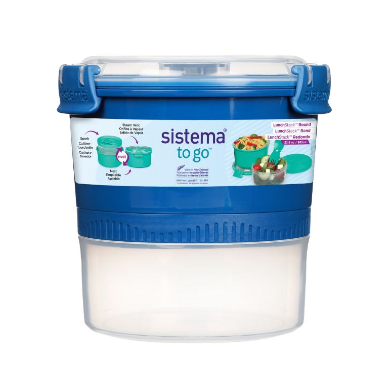 מכל עגול מחולק Sistema 965ml מסדרת Lunch Stack To Go
