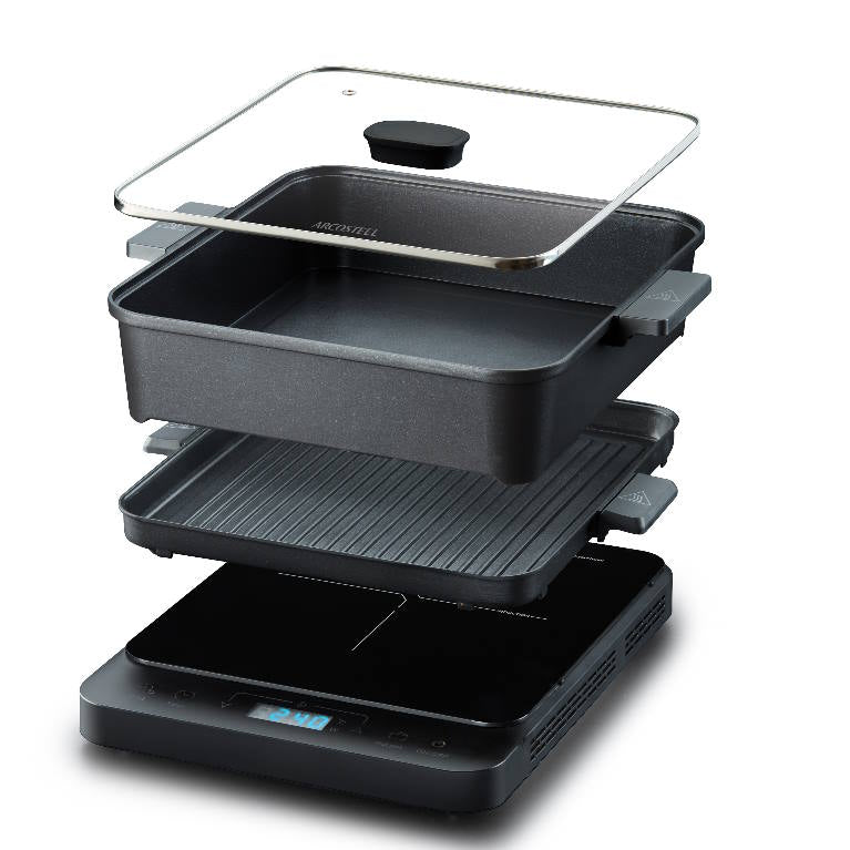 פלטת אינדוקציה חשמלית COOK & GRILL+רוסטר ופלטת גריל Arcosteel