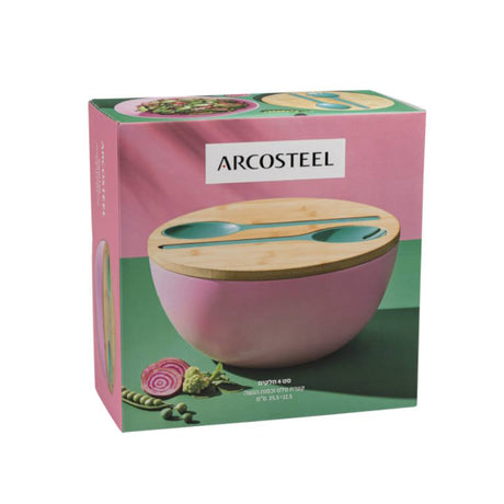 קערת מלמין עם מכסה עץ במבוק וכפות הגשה Arcosteel Arcosteel