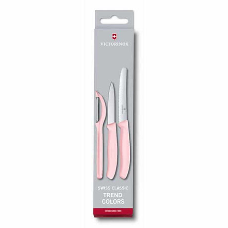 מארז קולפן אוניברסלי משונן ושני סכינים Victorinox וורוד פסטל