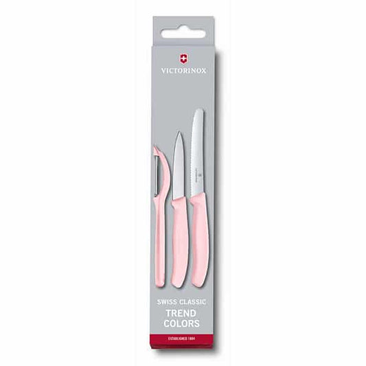 מארז קולפן אוניברסלי משונן ושני סכינים Victorinox וורוד פסטל