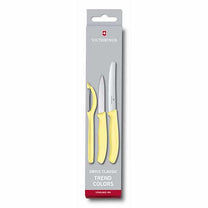 מארז קולפן אוניברסלי משונן ושני סכינים Victorinox צהוב פסטל