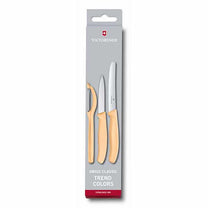 מארז קולפן אוניברסלי משונן ושני סכינים Victorinox כתום פסטל