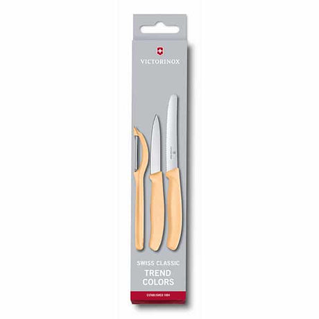 מארז קולפן אוניברסלי משונן ושני סכינים Victorinox כתום פסטל