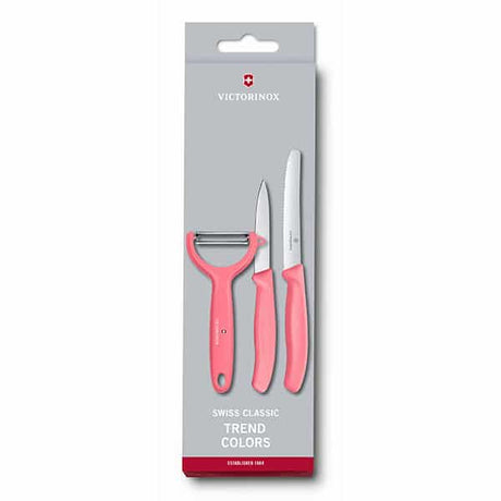 מארז קולפן משונן ושני סכינים Victorinox וורוד פסטל