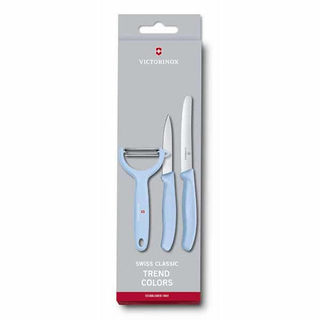 מארז קולפן משונן ושני סכינים Victorinox כחול פסטל