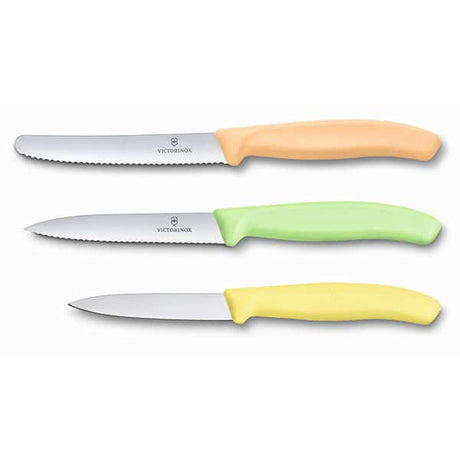 מארז 3 סכיני ירקות Victorinox בצבעי פסטל