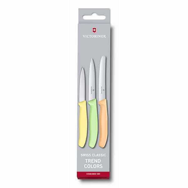 מארז 3 סכיני ירקות Victorinox בצבעי פסטל