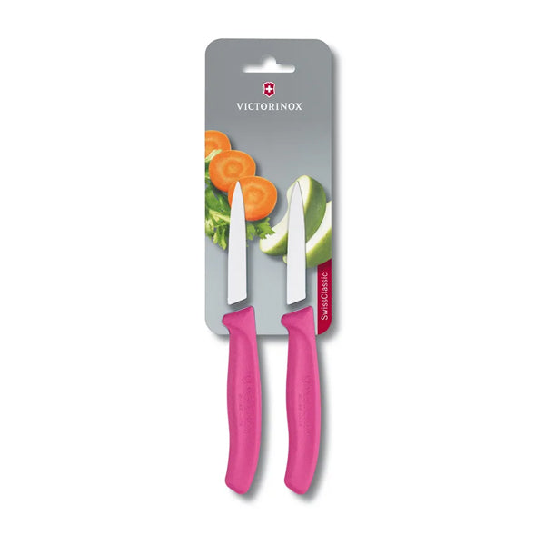 זוג סכיני ירקות חלקות צבעוניות Victorinox