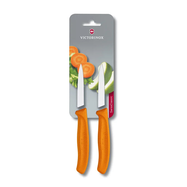 זוג סכיני ירקות חלקות צבעוניות Victorinox