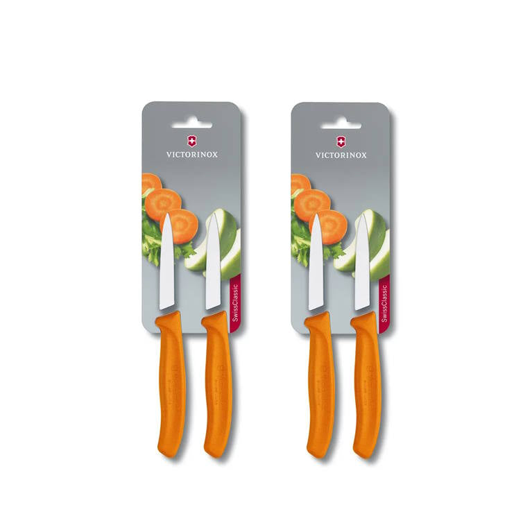 מארז 4 סכיני ירקות חלקות כתום Victorinox 8cm