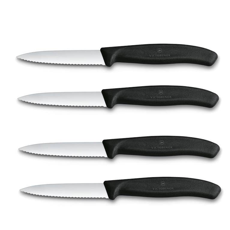 מארז 4 סכיני ירקות שחור משונן להב שפיץ Victorinox 8cm
