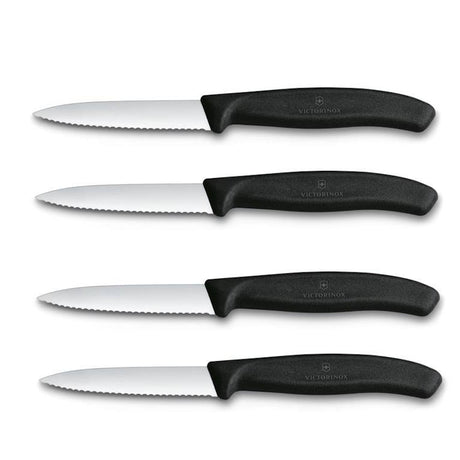 מארז 4 סכיני ירקות שחור משונן להב שפיץ Victorinox 8cm